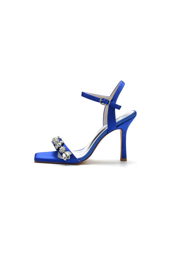 Simple Single Strap Beaded Satin Stiletto Sandals - KissProm