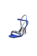 Simple Single Strap Beaded Satin Stiletto Sandals - KissProm