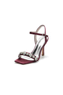 Simple Single Strap Beaded Satin Stiletto Sandals - KissProm