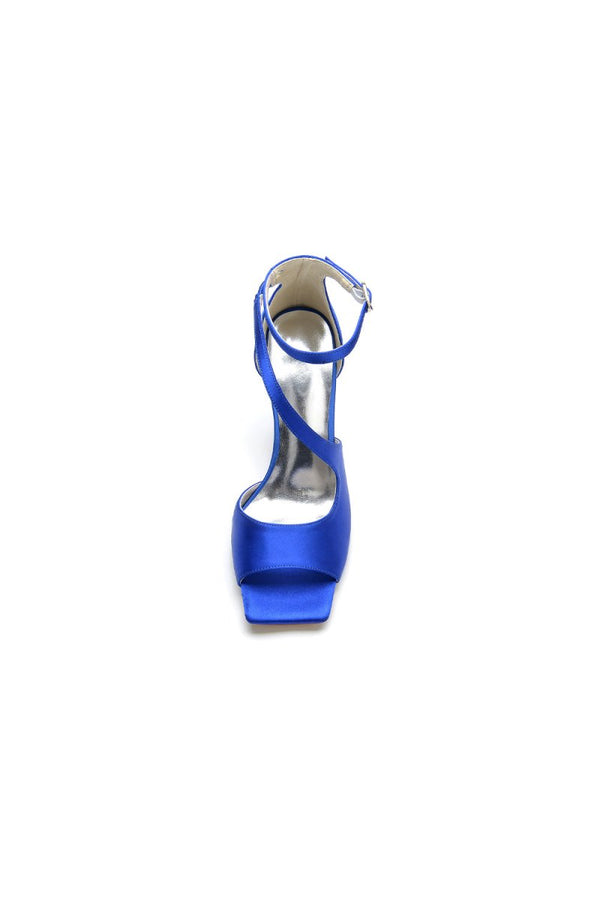 Simple Square Open Toe Ankle Strap Satin Prom Shoes - KissProm