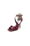 Simple Square Open Toe Ankle Strap Satin Prom Shoes - KissProm