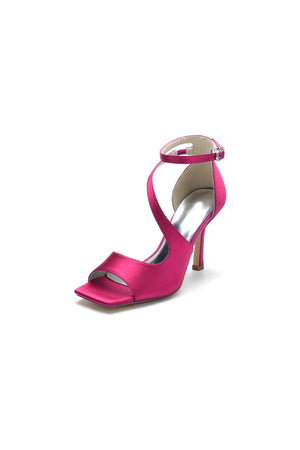 Simple Square Open Toe Ankle Strap Satin Prom Shoes - KissProm