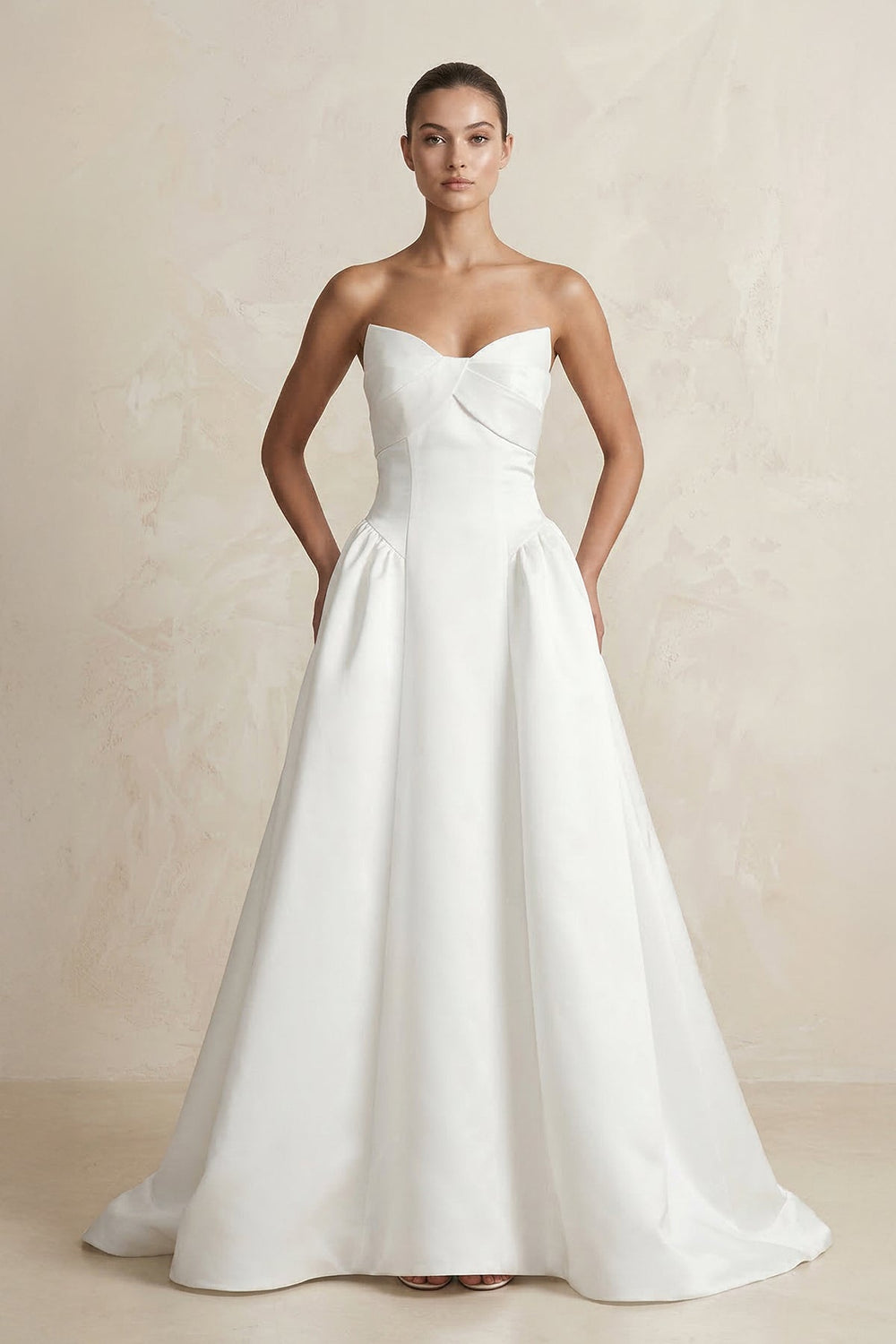 Simple Sweetheart Satin Ball Gown Wedding Dress in White - KissProm Wedding Dresses