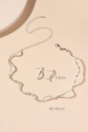 Simple Thin Rhinestone Necklace And Earrings Set - KissProm
