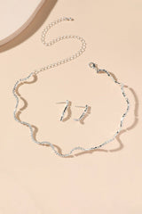 Simple Thin Rhinestone Necklace And Earrings Set - KissProm