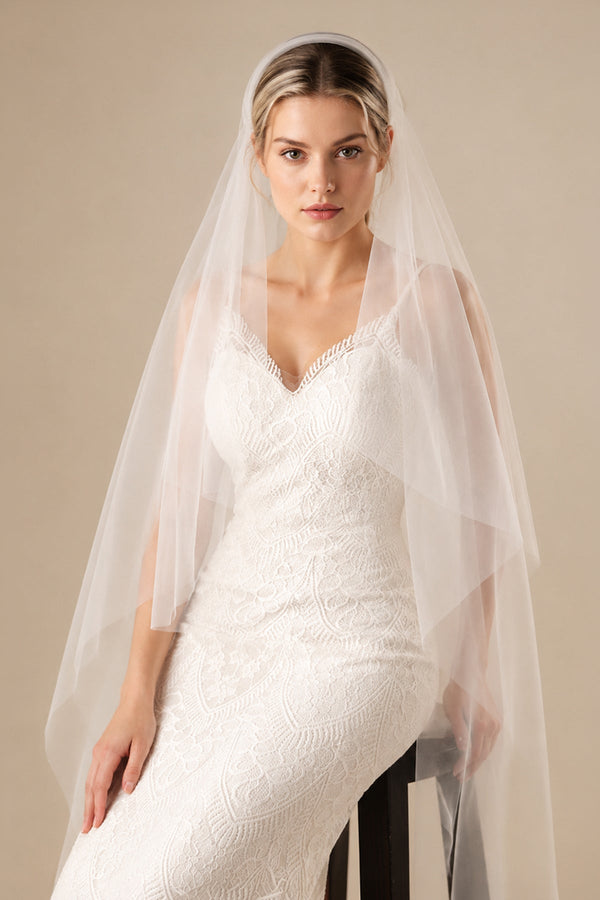 Simple Tulle Knee Length Juliet Cap Veils in Ivory - KissProm Wedding Veils
