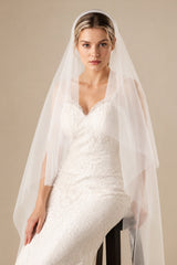 Simple Tulle Knee Length Juliet Cap Veils in White - KissProm Wedding Veils