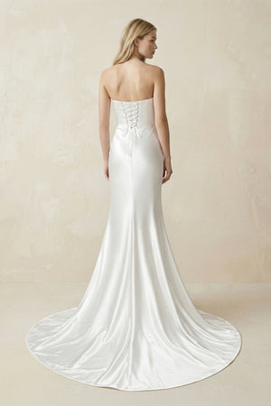 Simple V-Neck Strapless Ruched With Side Slit Beach Wedding Dress – Wedding Dresses by KissProm | Available at KissProm