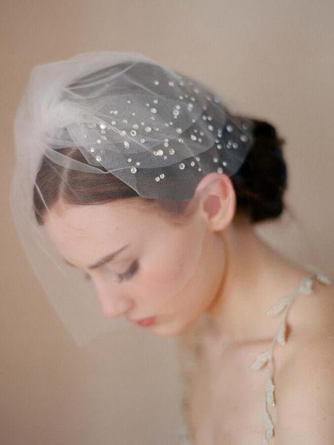 Simple Vintage - Inspired Birdcage Veils Ivory Blusher Veil - KissProm