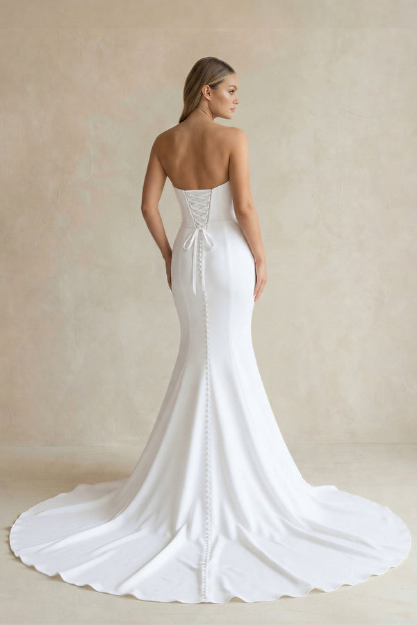 Simple White Boho Mermaid Satin Long Sleeveless Wedding Dress – Wedding Dress by KissProm | Available at KissProm