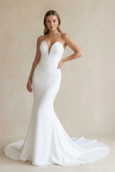 Simple White Boho Mermaid Satin Long Sleeveless Wedding Dress – Wedding Dress by KissProm | Available at KissProm