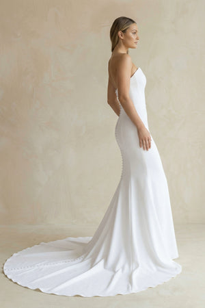 Simple White Boho Mermaid Satin Long Sleeveless Wedding Dress – Wedding Dress by KissProm | Available at KissProm