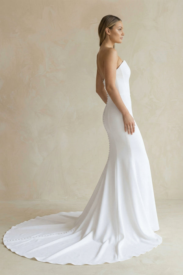 Simple White Boho Mermaid Satin Long Sleeveless Wedding Dress – Wedding Dress by KissProm | Available at KissProm