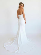 Skyla | Simple White Boho Mermaid Satin Long Sleeveless Wedding Dress - KissProm