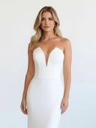 Skyla | Simple White Boho Mermaid Satin Long Sleeveless Wedding Dress - KissProm