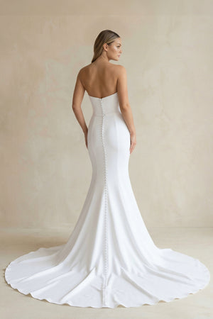 Simple White Boho Mermaid Satin Long Sleeveless Wedding Dress – Wedding Dress by KissProm | Available at KissProm