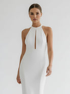 Milena | Simple White Halter Open Back Long Wedding Dress - KissProm