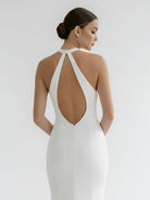 Milena | Simple White Halter Open Back Long Wedding Dress - KissProm