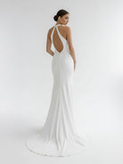 Milena | Simple White Halter Open Back Long Wedding Dress - KissProm