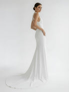 Milena | Simple White Halter Open Back Long Wedding Dress - KissProm
