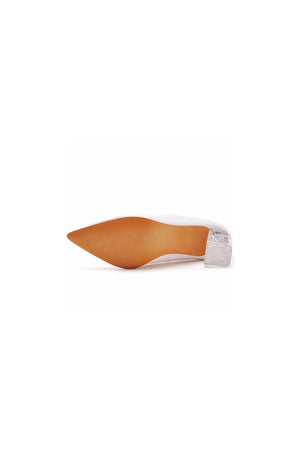 Simple White Pointed Toe Transparent Block Heels - KissProm