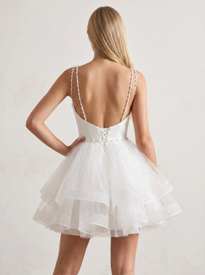 A-line Spaghetti Straps Tulle Short Homecoming Dresses - KissProm