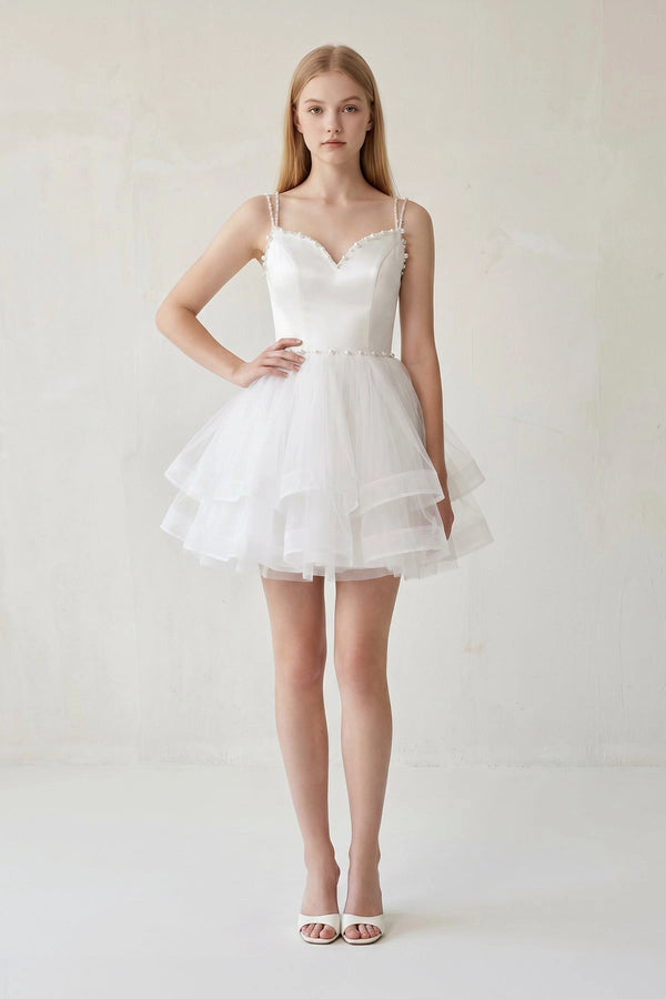 A-line Spaghetti Straps Tulle Short Homecoming Dresses - KissProm