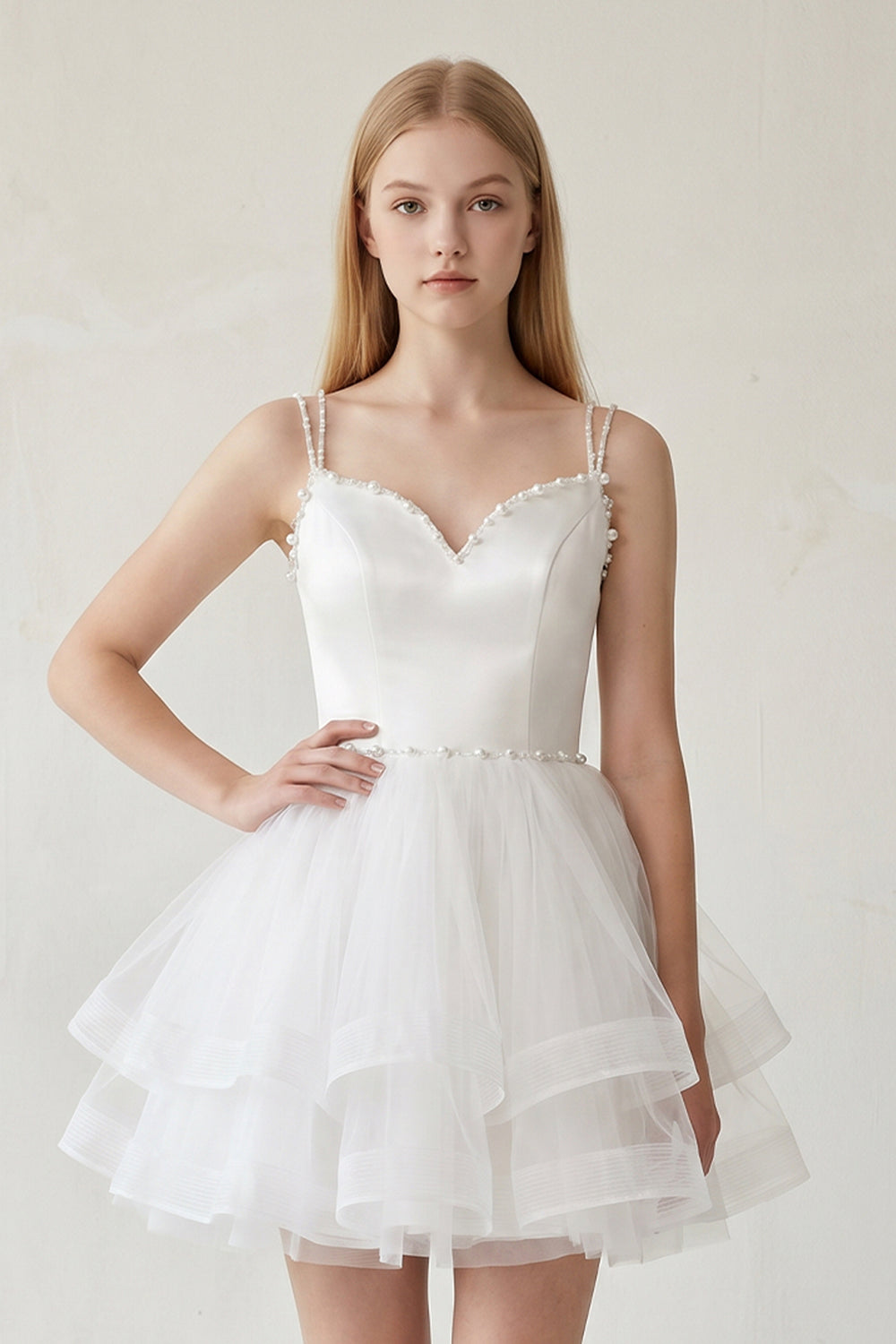A-line Spaghetti Straps Tulle Short Homecoming Dresses - KissProm