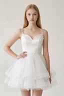 A-line Spaghetti Straps Tulle Short Homecoming Dresses - KissProm