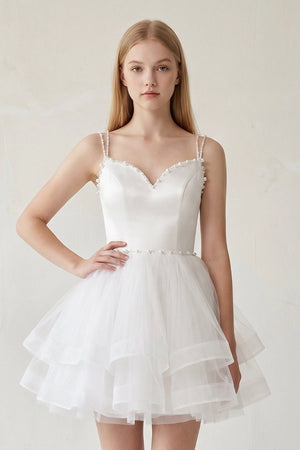A-line Spaghetti Straps Tulle Short Homecoming Dresses - KissProm