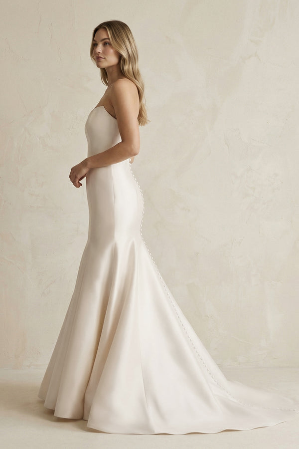 Simpled Strapless Mermaid Satin Wedding Dress in Ivory - KissProm Wedding Dresses