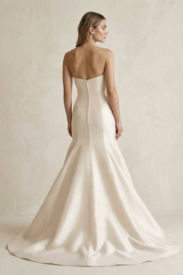 Simpled Strapless Mermaid Satin Wedding Dress in Ivory - KissProm Wedding Dresses