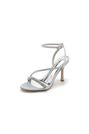 Single Strap Ankle Strap Wedding Shoes With Rhinestone - KissProm