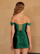 Sira | Dark Green - Bodycon Satin Off the Shoulder Homecoming Dresses with Beads - KissProm