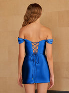 Sira | Royal Blue - Bodycon Satin Off the Shoulder Homecoming Dresses with Beads - KissProm