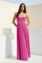 Sissone | Sky Blue - Halter Pleated Satin A Line Prom Dresses With Cutout - KissProm