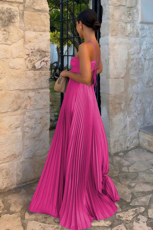 Sky Blue Halter Pleated Satin A Line Prom Dresses With Cutout – Prom Dress by KissProm | Available at KissProm