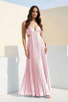 Sissone | Sky Blue - Halter Pleated Satin A Line Prom Dresses With Cutout - KissProm