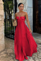 Sissone | Sky Blue - Halter Pleated Satin A Line Prom Dresses With Cutout - KissProm