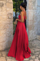 Sissone | Sky Blue - Halter Pleated Satin A Line Prom Dresses With Cutout - KissProm