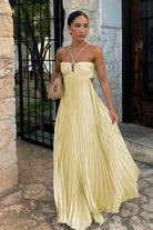 Sissone | Sky Blue - Halter Pleated Satin A Line Prom Dresses With Cutout - KissProm