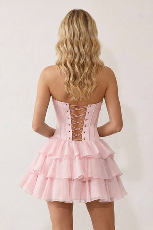 Pink 3D-Flower Sweetheart Cut-Out Ruffled A-Line Satin Homecoming Dress - KISSPROM