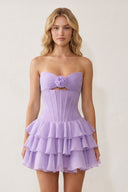 Lavender 3D-Flower Sweetheart Cut-Out Ruffled A-Line Satin Homecoming Dress - KISSPROM