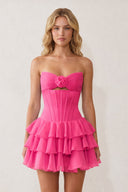 Hot Pink 3D-Flower Sweetheart Cut-Out Ruffled A-Line Satin Homecoming Dress | KISSPROM