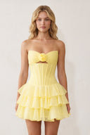 Yellow 3D-Flower Sweetheart Cut-Out Ruffled A-Line Satin Homecoming Dress - KISSPROM