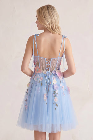 Sky Blue A-Line Bloom Mini Homecoming Dress | KISSPROM