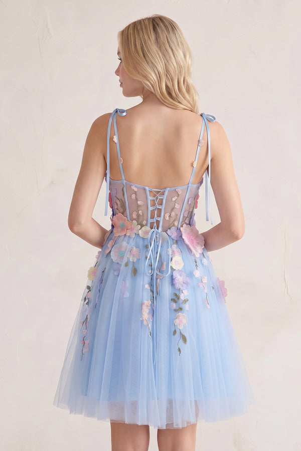 Sky Blue A-Line Bloom Mini Homecoming Dress | KISSPROM