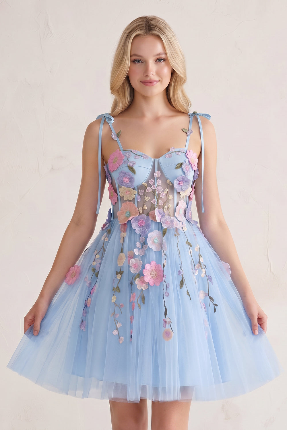 Sky Blue A-Line Bloom Mini Homecoming Dress | KISSPROM