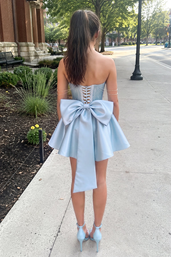 A-Line Pink Lace Off-the-Shoulder Bow-Back Short Homecoming Dress