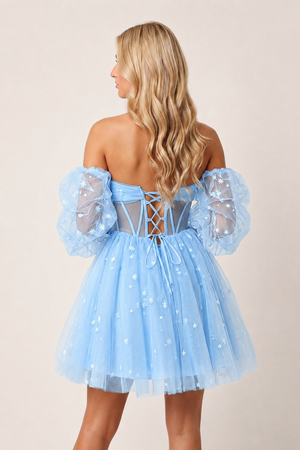 Sky Blue A-Line Pleated Tulle Homecoming Dress | KISSPROM